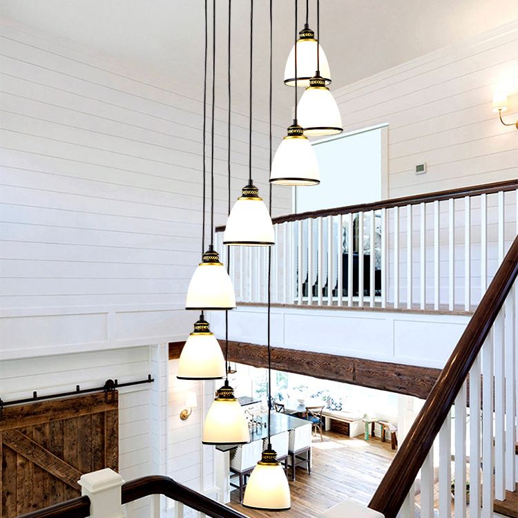 Duplex Cluster Pendant Light in Modern Luxury Style Wrought Iron Hanging Light with White Glass Shade