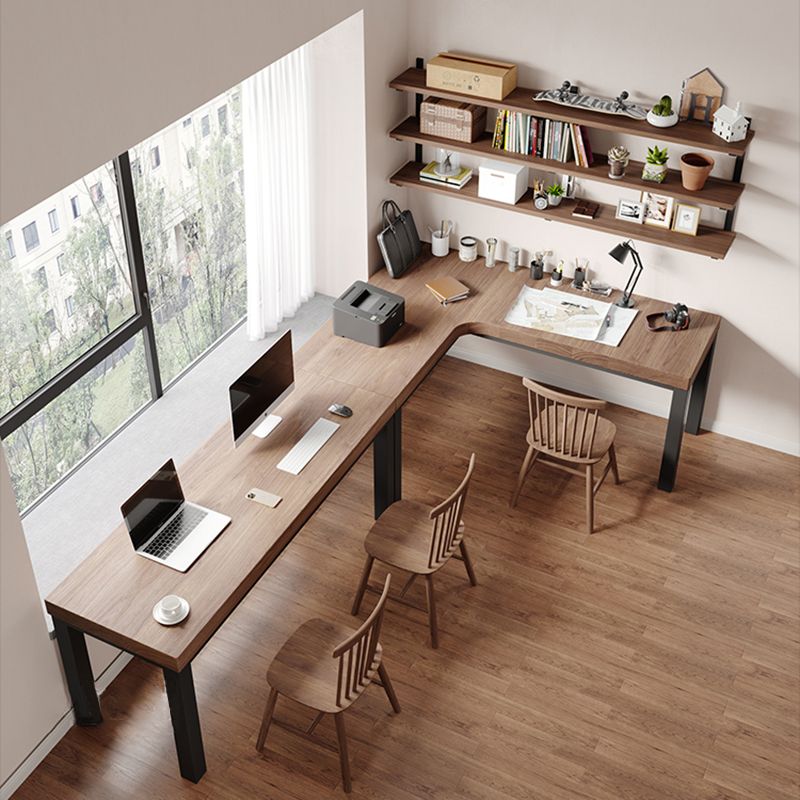 Modern Solid Wood Office Desk L-Shape Task Desk with 5-Legs for Home