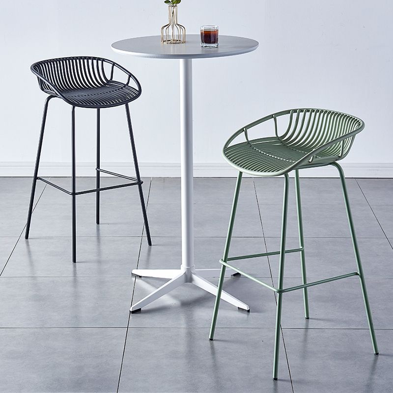 Nordic Backrest Counter Stool with Metal Base Plastic Armless Cafe Bar Chair with 4 Legs