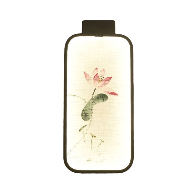 Fabric Blooming Lotus/Peach Mural Lamp Chinese Black LED Wall Mounted Lighting for Bedroom