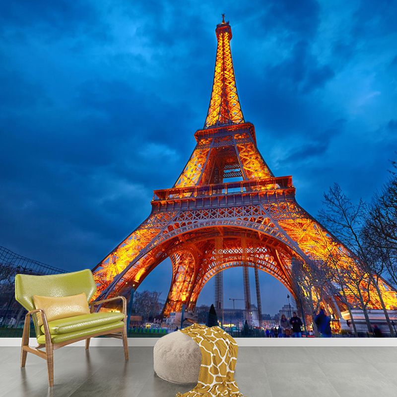 Full Size Cityscape Mural Decal Modern Enchanting Skyscrapers at Night Wall Art in Dark Color