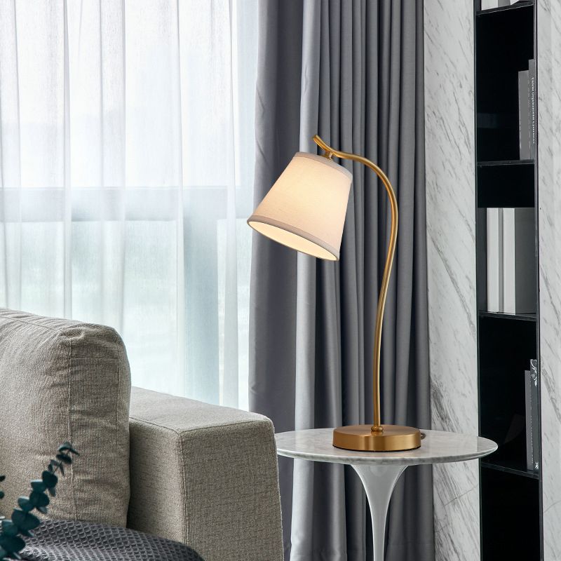 Traditional Bucket Table Lamp Single Fabric Nightstand Lighting in Brass for Bedside