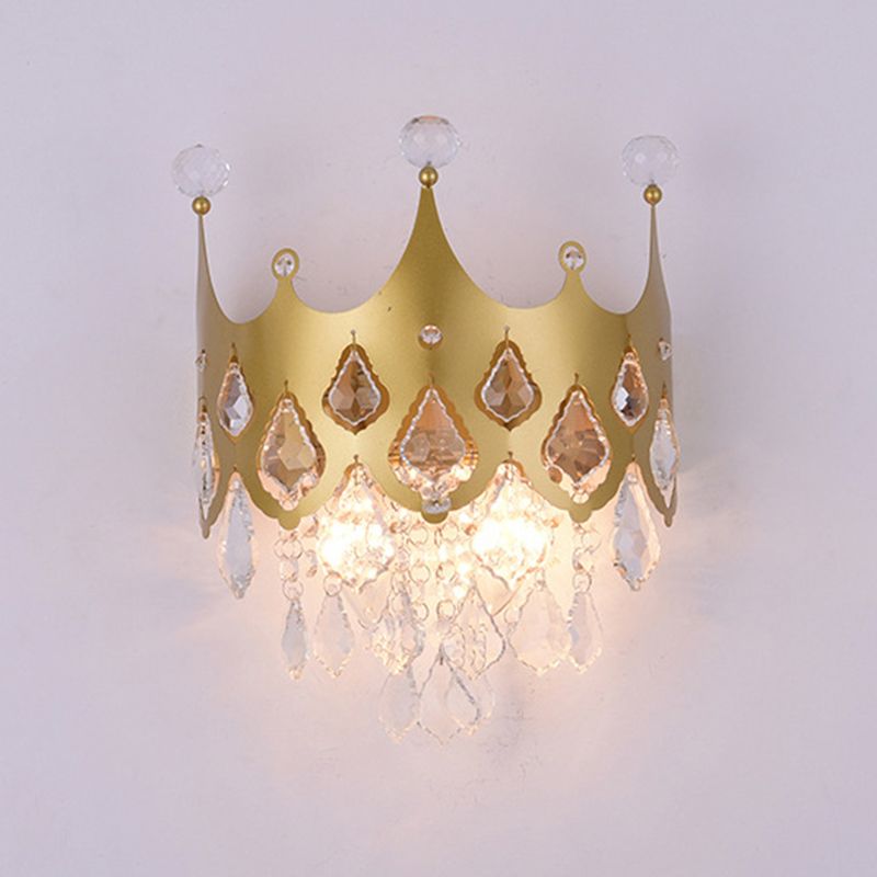 2 - Light Crown Shape Wall Light in Gold Post Modern Wall Sconce with Crystal Accents
