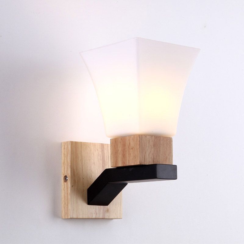 Wood Shaded Sconce Light Fixture Nordic Style Wall Mounted Light Fixture in White