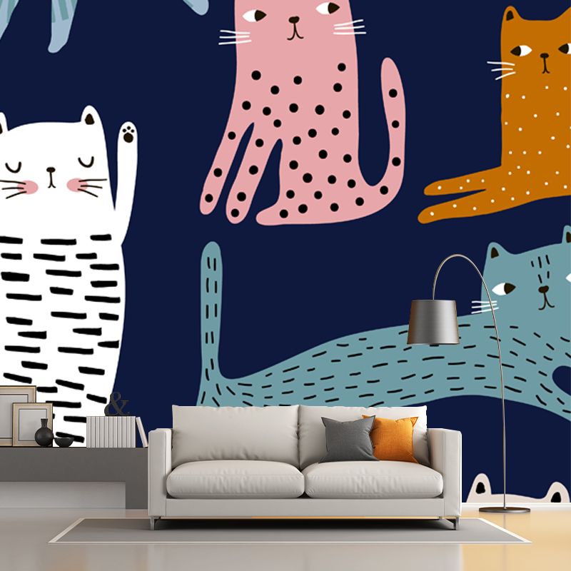 Illustration Cat Wallpaper Mural Large Wall Decor for Kids Bedroom, Custom Printed