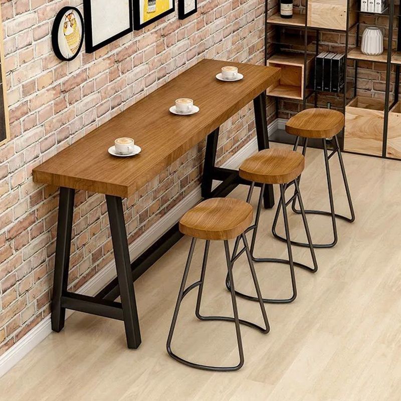 Modem Style Rectangle Bar Table Solid Wood Bar Dining Table with Trestle Base