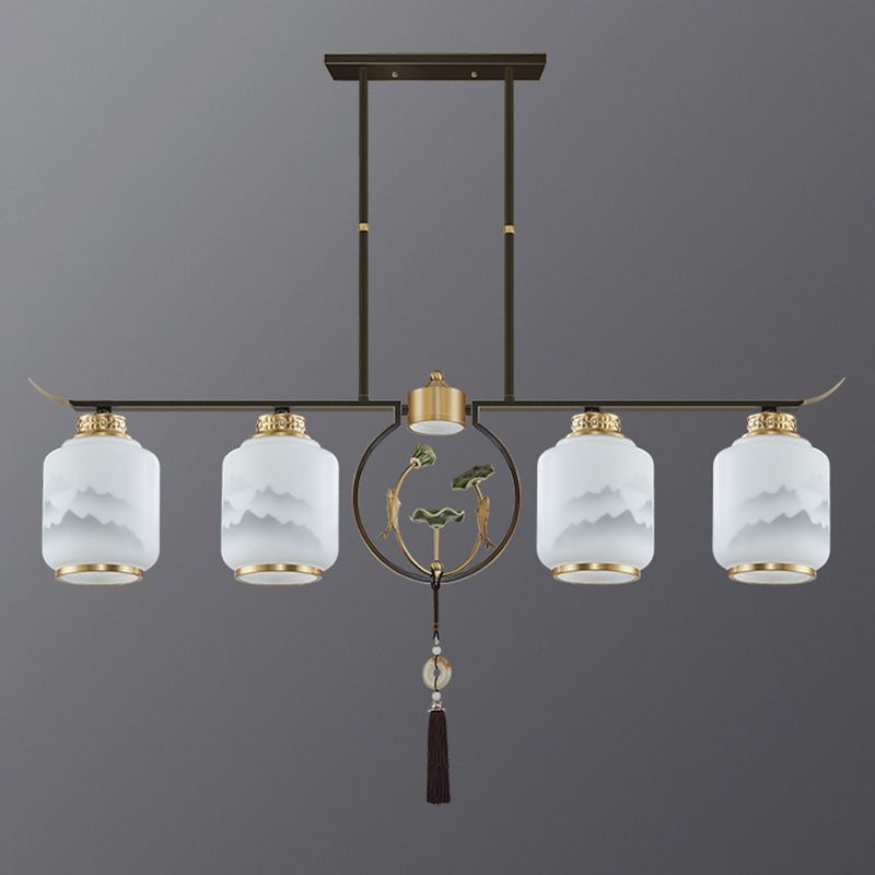 Cilindro de iluminación de la isla de cocina contemporánea Luces de isla colgantes con sombra de vidrio blanco