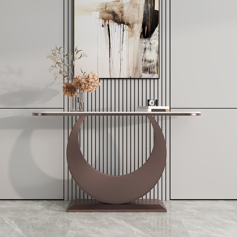 Contemporary Console Table Antique Finish Half Moon Console Sofa Table