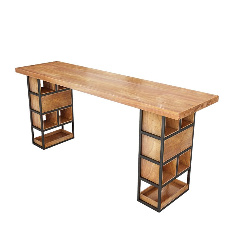 Modern 1/4 Pieces Bar Table Set Rectangle Pine Wood Counter Table with Backless Stools