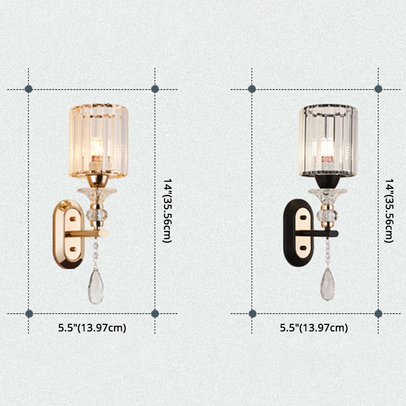 Modern Artistic LED Wall Lamp Copper Geometric Wall Sconce with Crystal Shade