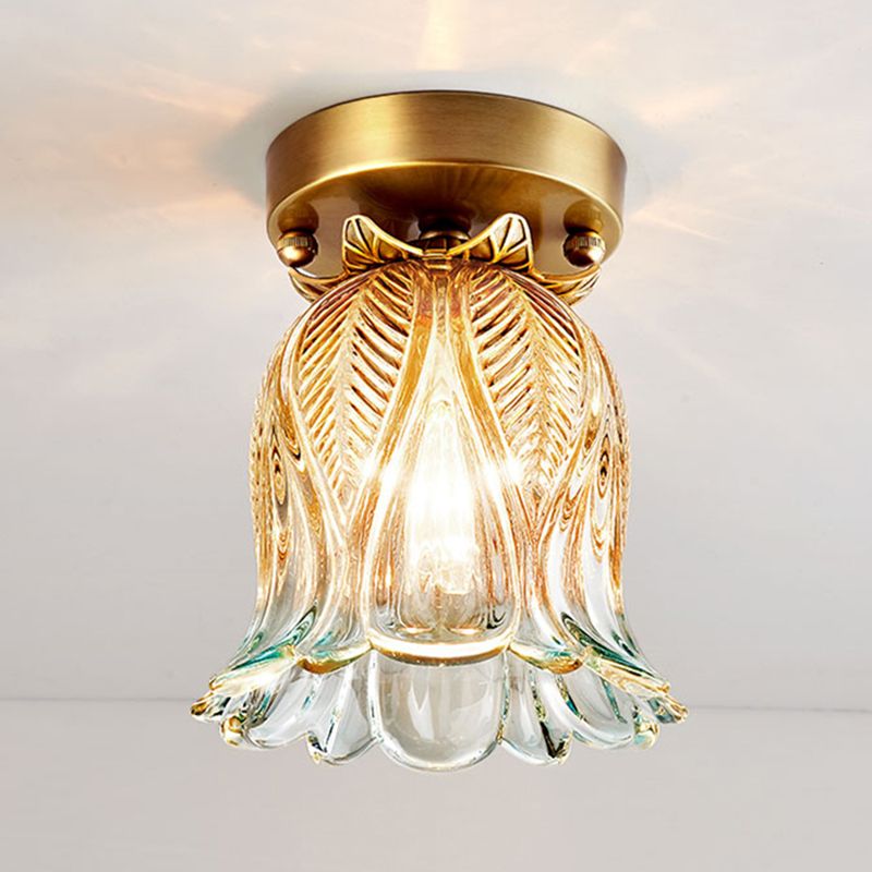 Luminaire de plafond floral en verre de style moderne, luminaire monté au plafond doré