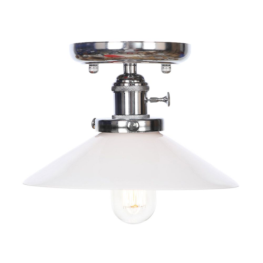 1 Light Ceiling Light Fixture with Cone/Saucer Shade Opal/Clear Glass Industrial Living Room Semi Flush