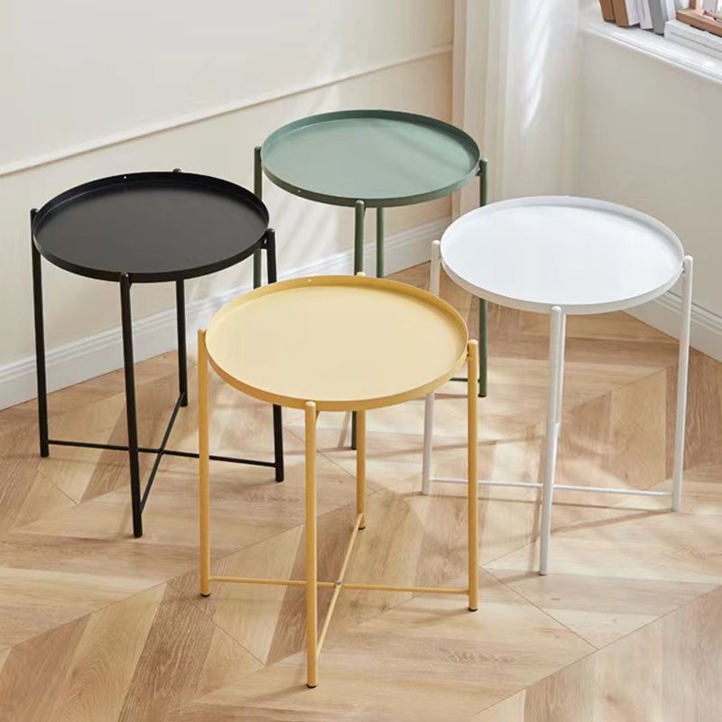 Mid-Century Round Tray Top Side Table Metal Cross Legs End Table