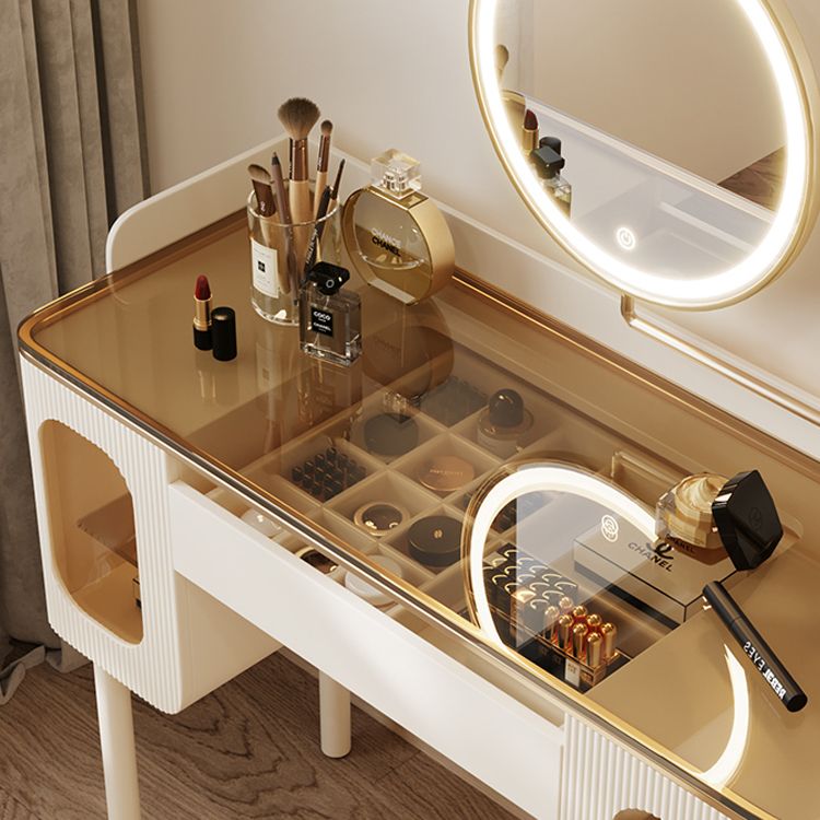 Glass Top Makeup Vanity Desk Storage Dressing Table Stool Set with Drawer