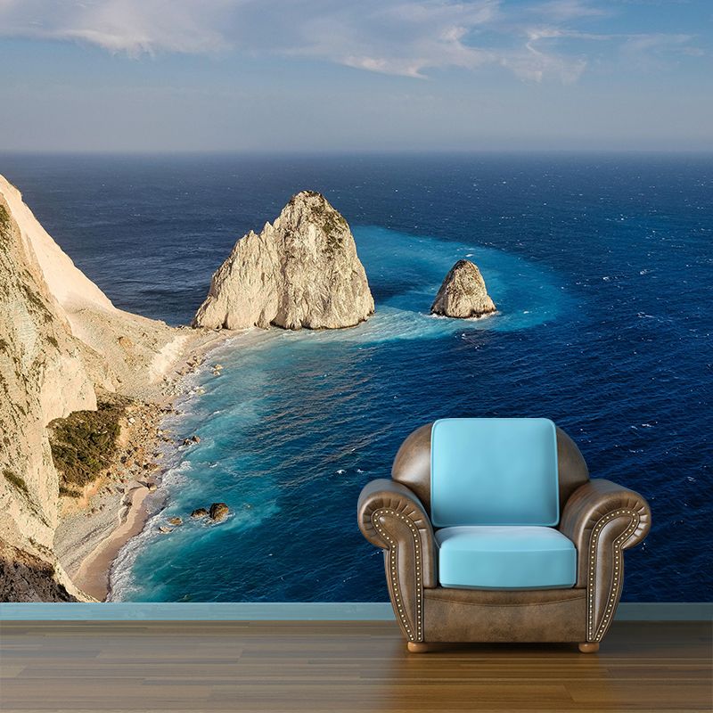 Photography Sea Mural Wallpaper for Sleeping Room Wall Covering in Soft Color
