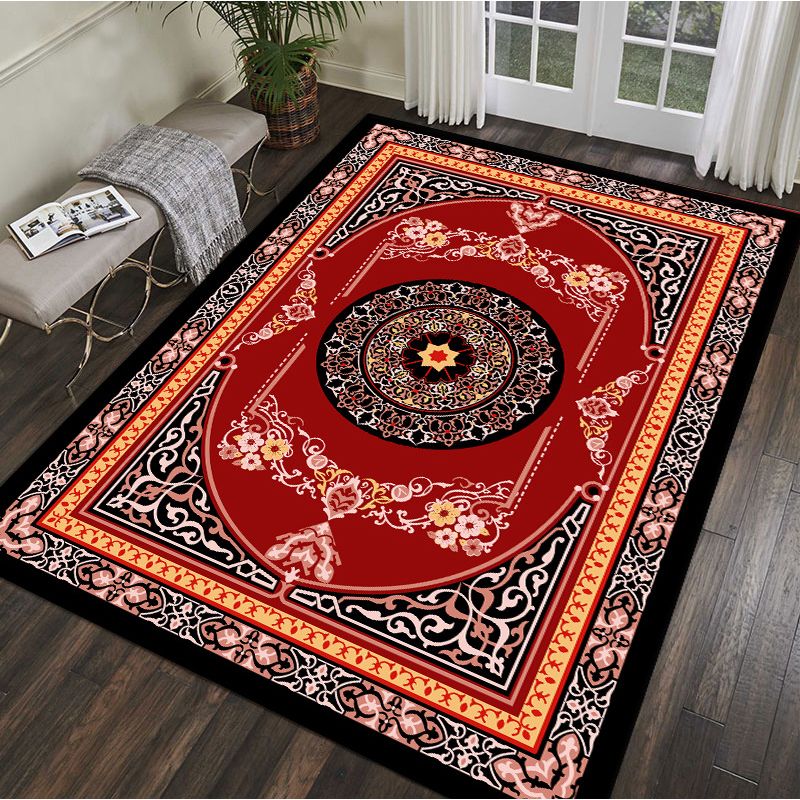 Traditional Multi Color Moroccan Rug Polypropylene Flower Carpet Anti-Slip Backing Pet Friendly Stain Resistant Rug for Living Room