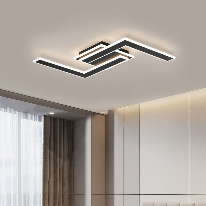 Modern LED Metal Flush Mount Linear Shape Ceiling Light with Acrylic Shade for Living Room
