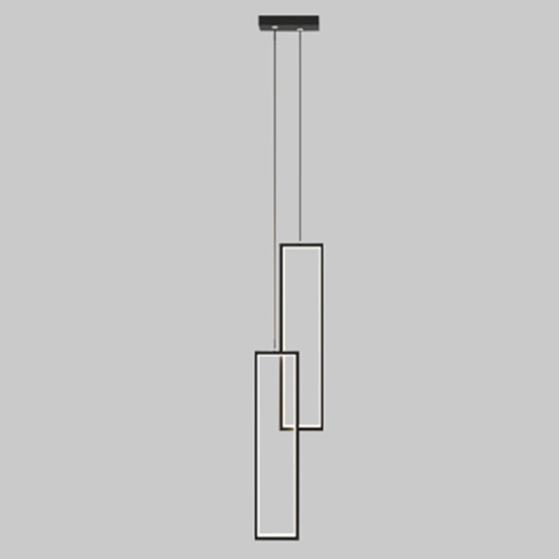 Rectangular LED Pendant Light Minimalist Metal 2-Light Bedside Hanging Light in Black