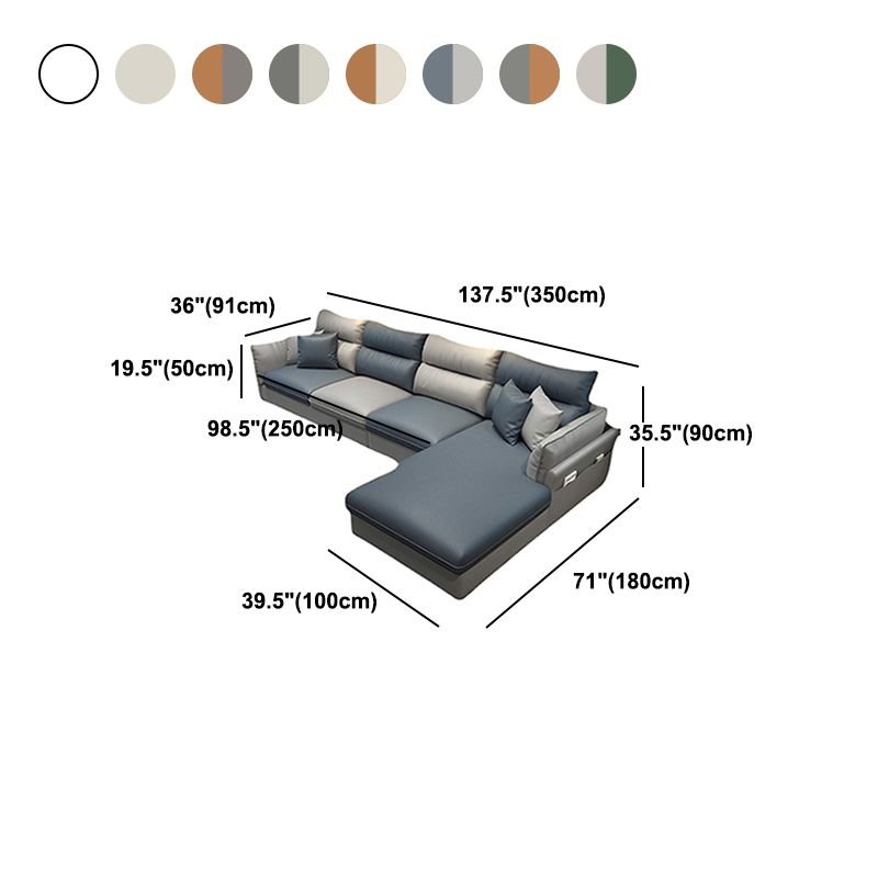 Mid Century Modern Faux Feather 4-seat Sofa & Chaise For Living Room