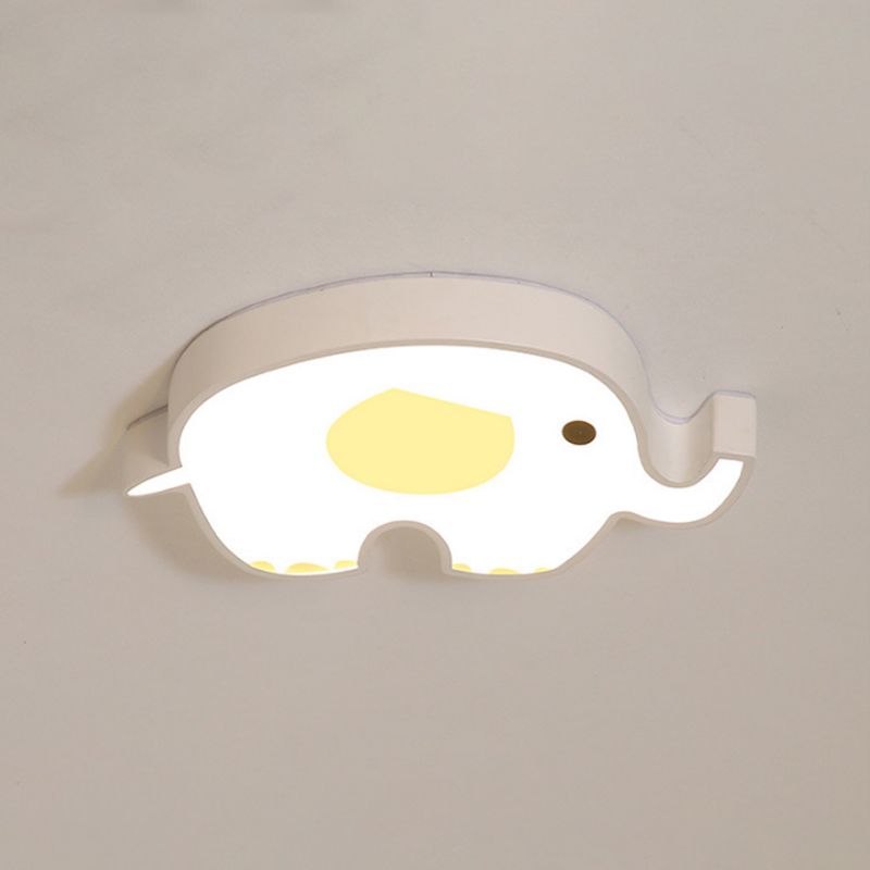 Animal Flush Mount Lamp Kid Metal LED Nursery Flushmount Ceiling Fixture in White