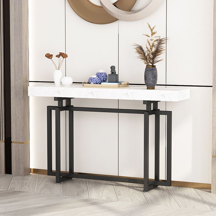 Rectangle Marble Top Console Table with Iron Trestle Base for Hall