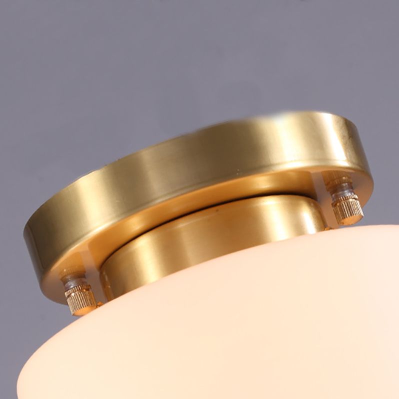 Gold Close to Ceiling Lighting Minimalist Glass Cylinder Semi-Flush Mount