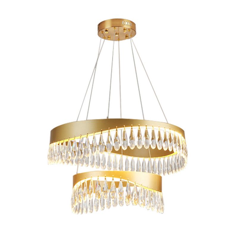 Adjustable Hanging Cord Chandelier Light Modern Round Crystal Ceiling Pendant for Restaurant