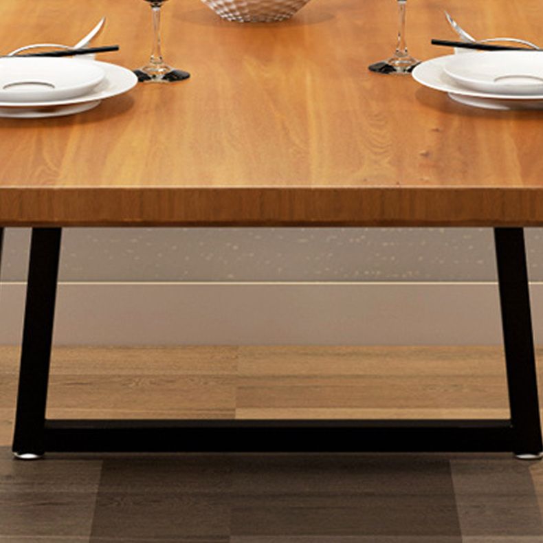 Pine Wood Top Dining Table Industrial Rectangle Table with Sled Base in Black