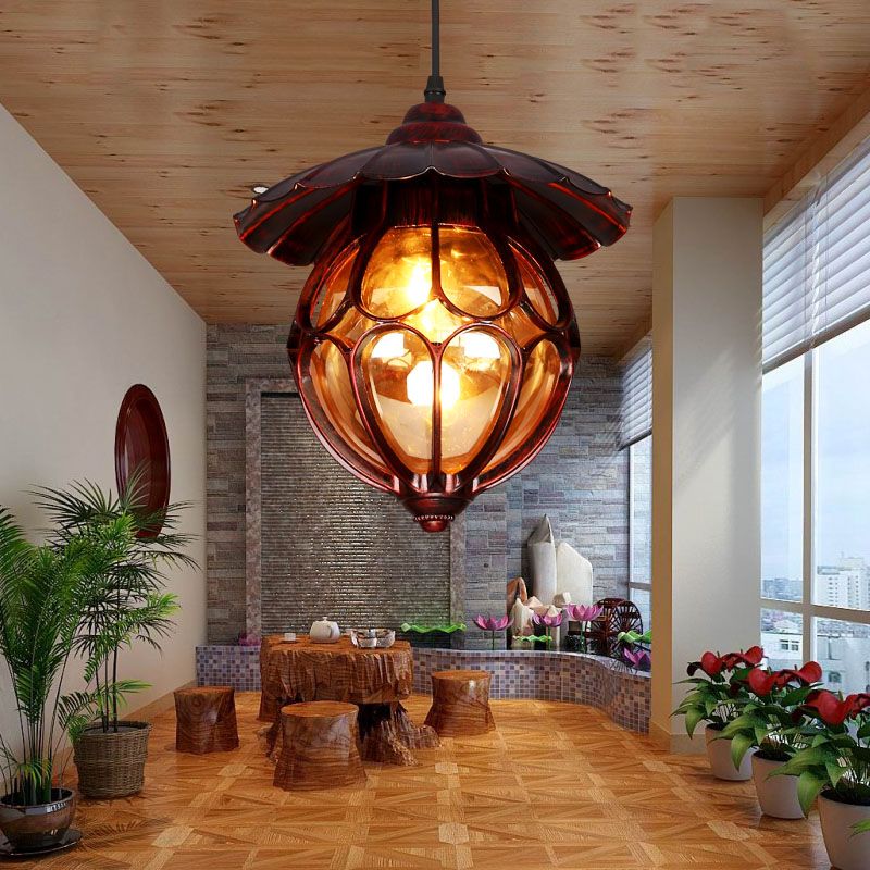 Industrial Global/Ring Hanging Light Cognac Glass Shade Kitchen Pendant Lighting in Copper with 23.5" Adjustable Chain