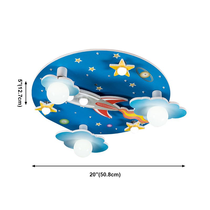 Plafonnier à montage encastré Blue Rocket Éclairage de plafond LED en bois contemporain pour enfants