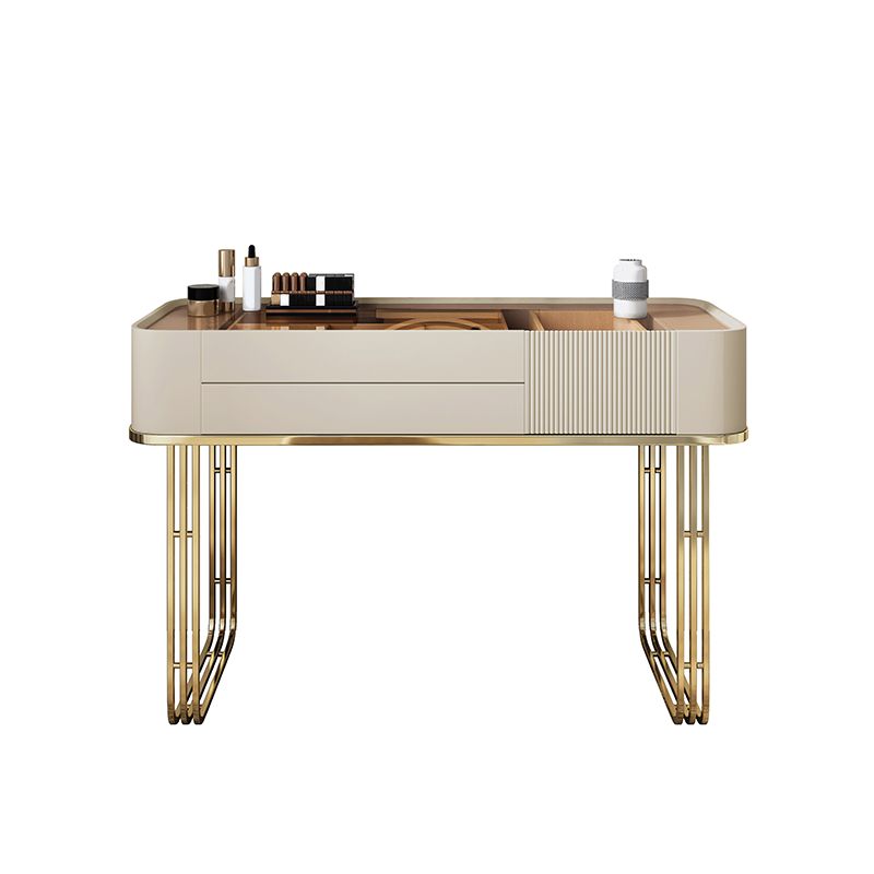 Glass Top Vanity Makeup Table Set With Drawer, Glam Vanity Dressing Table