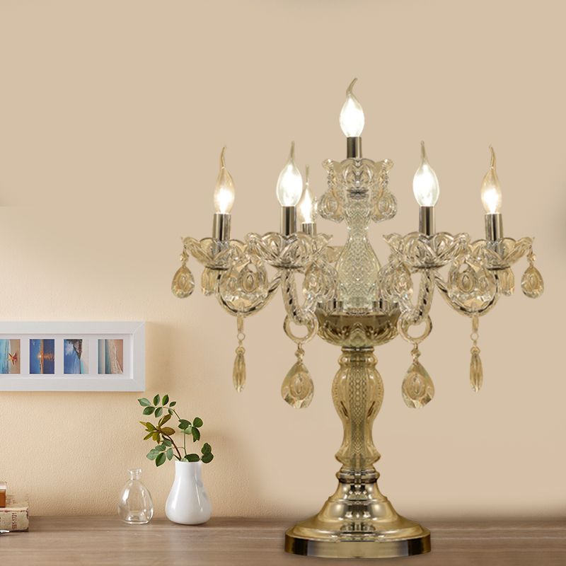 Candelabra Table de chambre à coucher Light Crystal clair traditionnel 5/6/7 têtes chrome night stand lampe