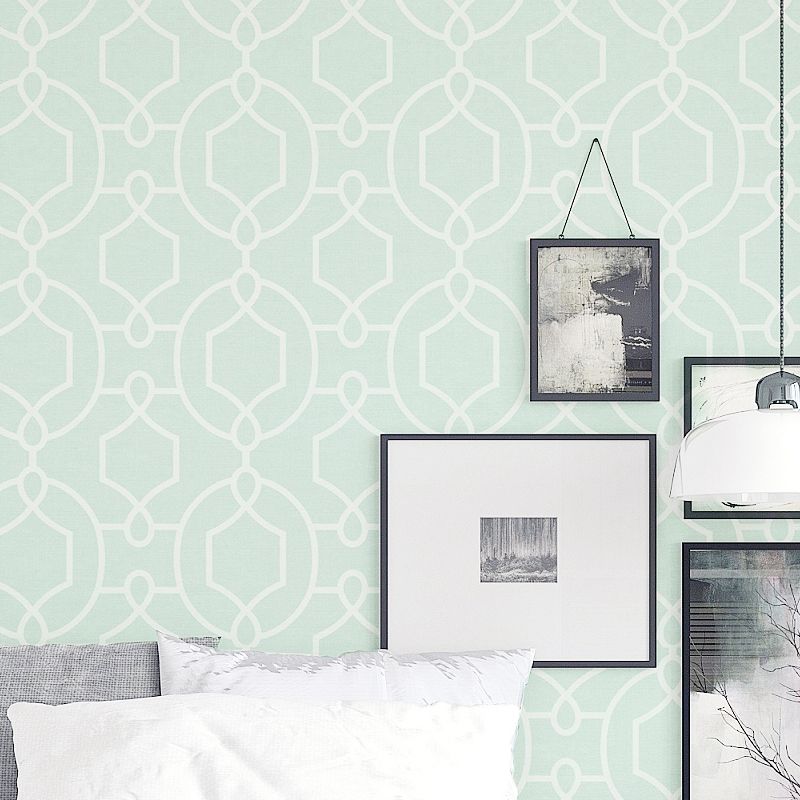 Symmetric Geometry Wallpaper Roll Modern Style Paper Printed Wall Decor in Mint Green