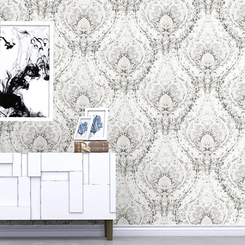 Grey Jacquard Wallpaper Roll Moisture Resistant Retro Dining Room Wall Art, 33' x 20.5"