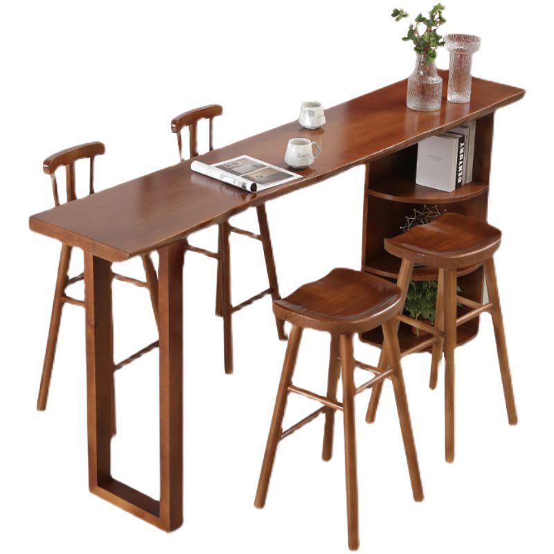 Contemporary Rectangle Bar Dining Table Wood Bar Height Table with Shelves