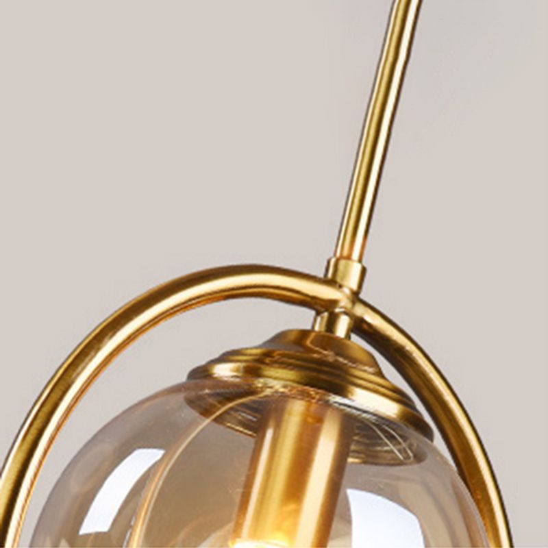 Dinning Room Three Head Sphere Shape Hanging Light Glass and Metal Modern Down Lighting Pendant