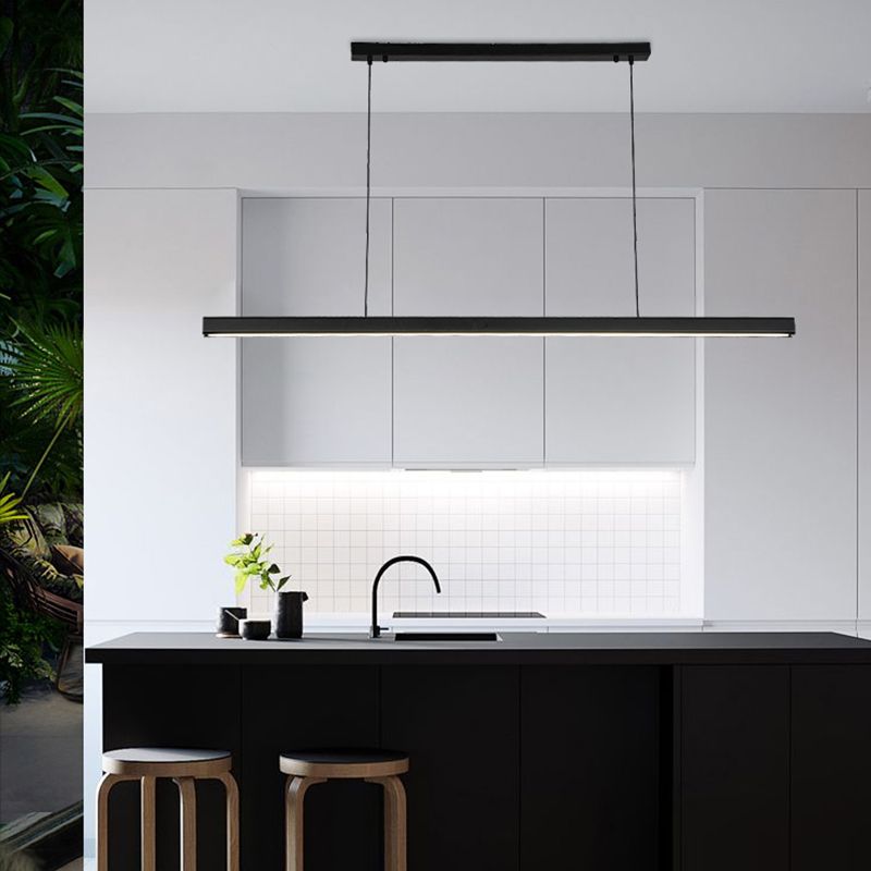 Modern LED Island Lamp Strip Shape Island Hanging Lamp with Wood for Dining Room