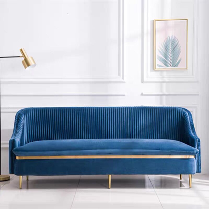 Contemporary Velvet Sofa with Swen Pillow Back and Slopped Arm