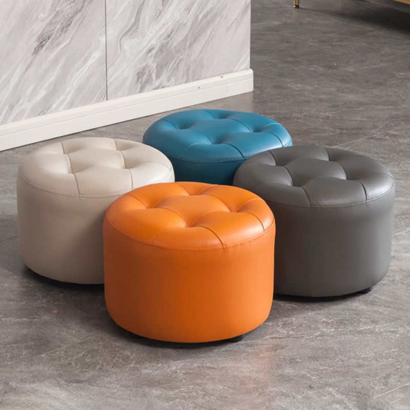 Simplicity Pure Color Ottoman Tufted Faux Leather Water Resistant Round Pouf Ottoman