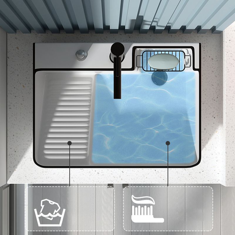 Modern Bathroom Sink Porcelain Right Basin with Pop-Up Drain and Faucet Wash Stand