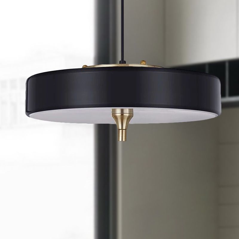 Modern Drum Chandelier Light Blue/White/Black Metal 3 Lights Dining Room Hanging Light Fixture