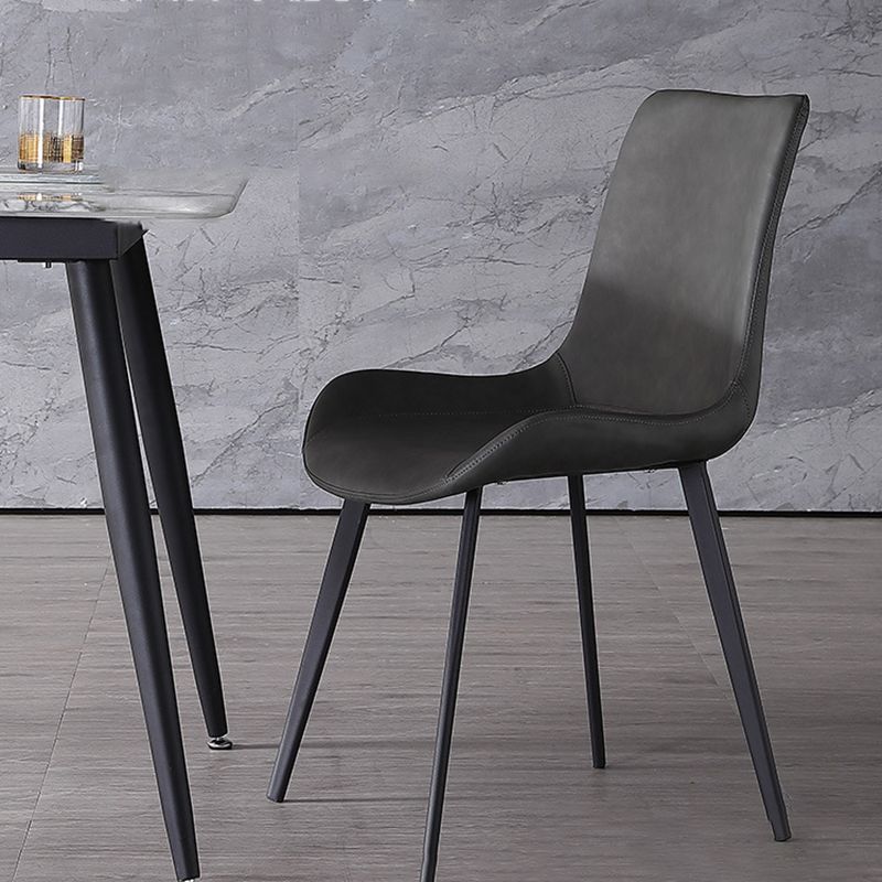 Industrial Style Faux Leather Chair Armless Side Chairs with Metal Legs