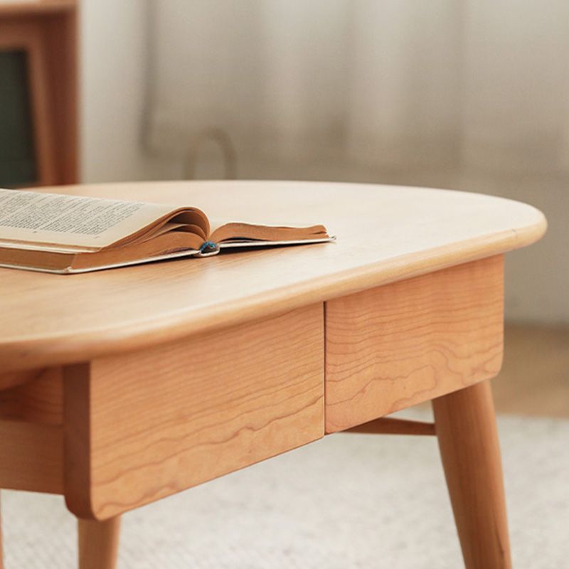 4 Legs Coffee Table Solid Wood Cocktail Table with 2 Storage Drawers
