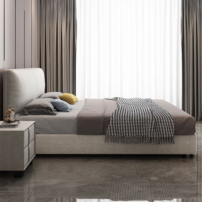 Modern Beige Standard Bed with Rectangular Panel Headboard and Legs