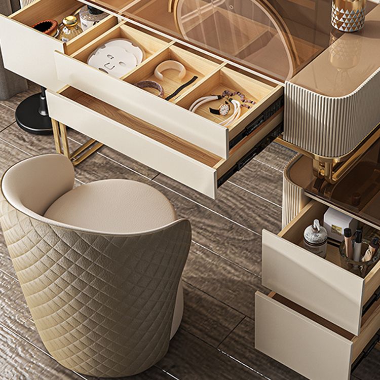 Dimmable Lighted Mirror Dressing Table with 5 Drawers Glass/Stone Top Make-up Vanity