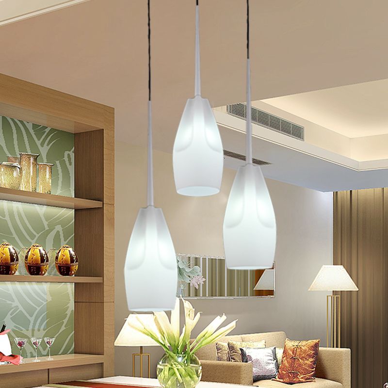 Waterdrop Suspension Light Modernist White Concave Glass 3 Heads Dining Room Cluster Pendant Lamp