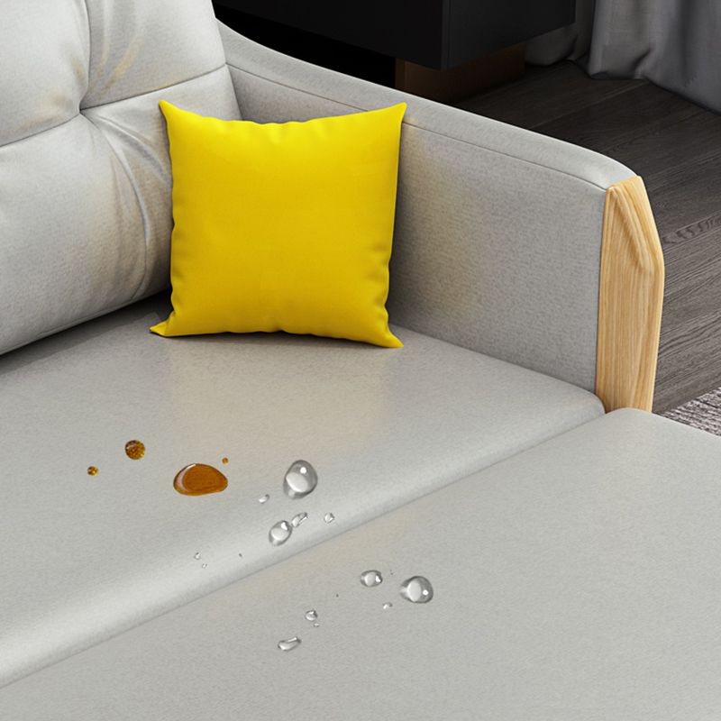 Scandinavian Faux Leather Sloped Arm Sofa Tufted Back Sofa in Gray