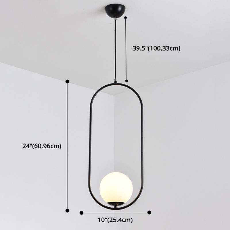 Mitte des Jahrhunderts Design Globe Hanging Lampe Weißglas Schatten Anhänger Licht mit Metallring