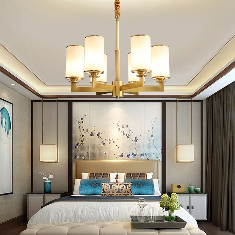 Post-Modern Metal Hanging Chandelier Light Cylindrical Glass Shade Ceiling Chandelier for Living Room