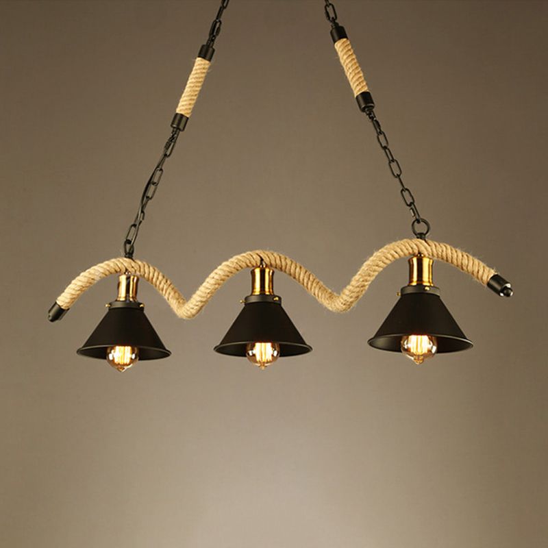 Colgante de sombra de color black metal de black metal de cuerda natural industrial para restaurante para restaurante